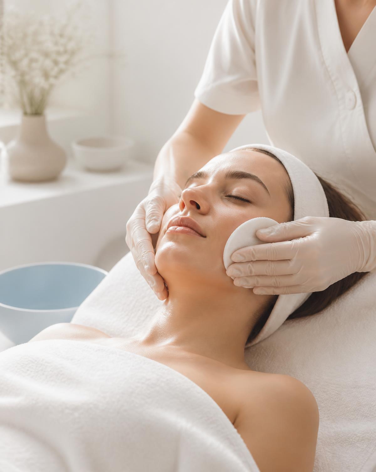 Facial treatment in a bright minimal aesthetics room